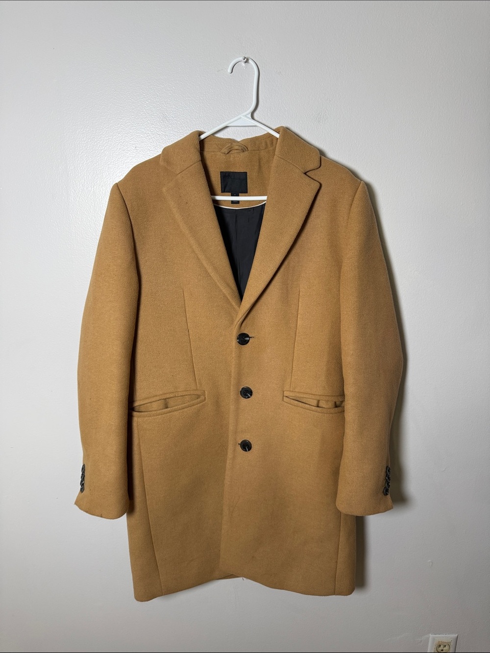 ASOS Camel Single-Breasted Wool-Blend Pea Coat Size Medium